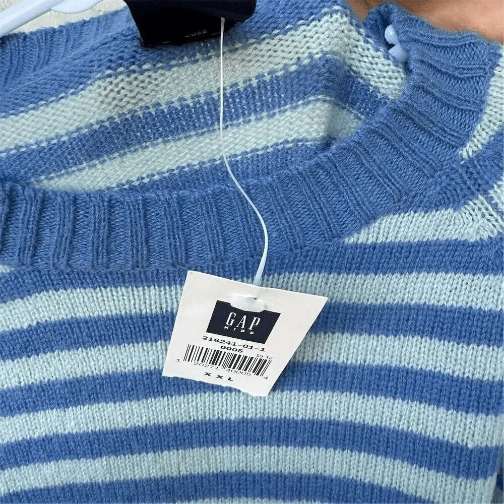 GAP Kids Blue Striped Crewneck Sweater XXL Unisex Long Sleeve Wool Blend